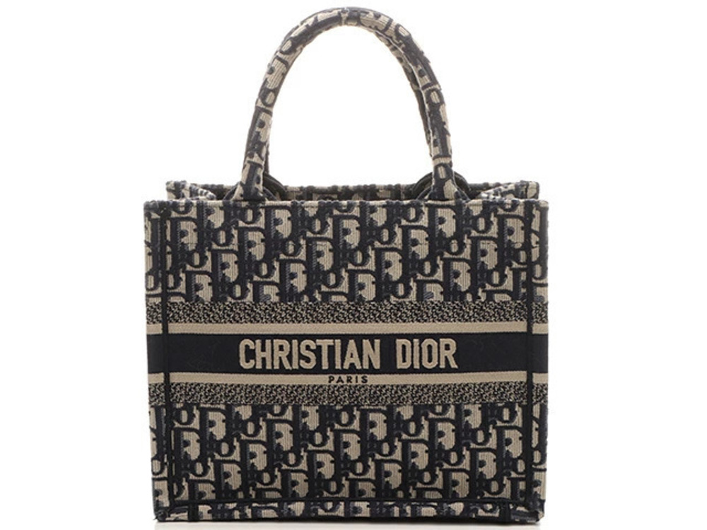 Christian Dior Oblique Book Tote Bag Beige Cream Navy Blue